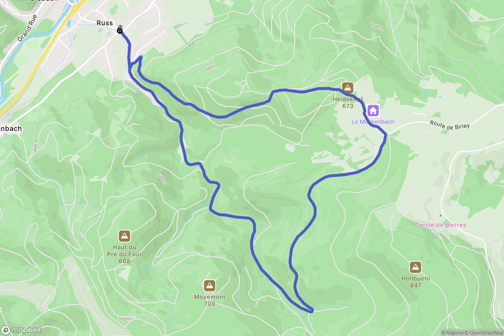 Russ : carte du parcours de randonnée - France