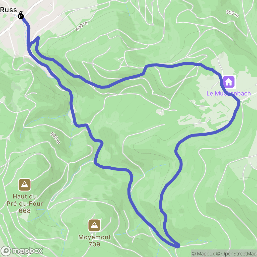 Russ : carte du parcours de randonnée - France