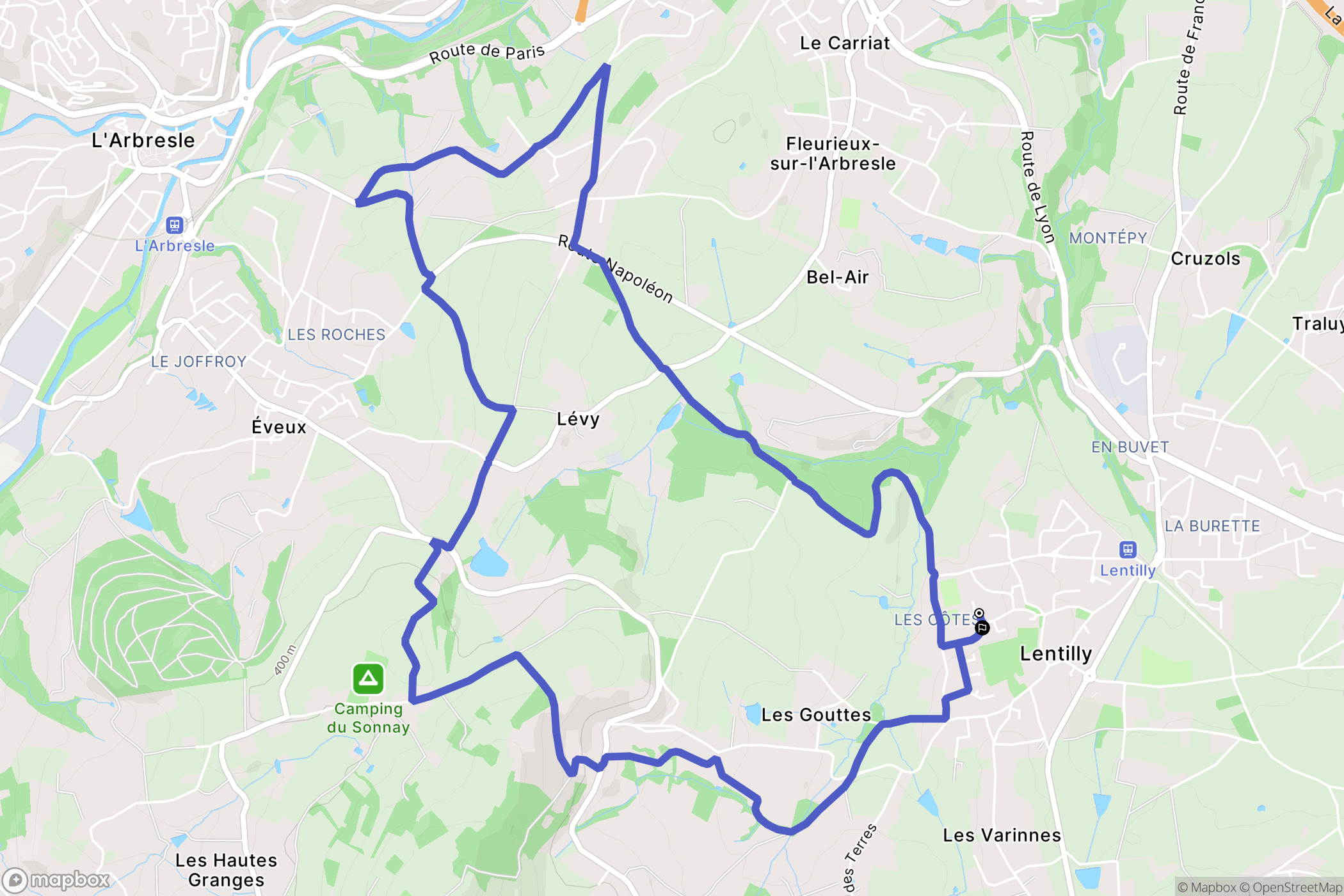 Lentilly : carte du parcours de randonnée - France