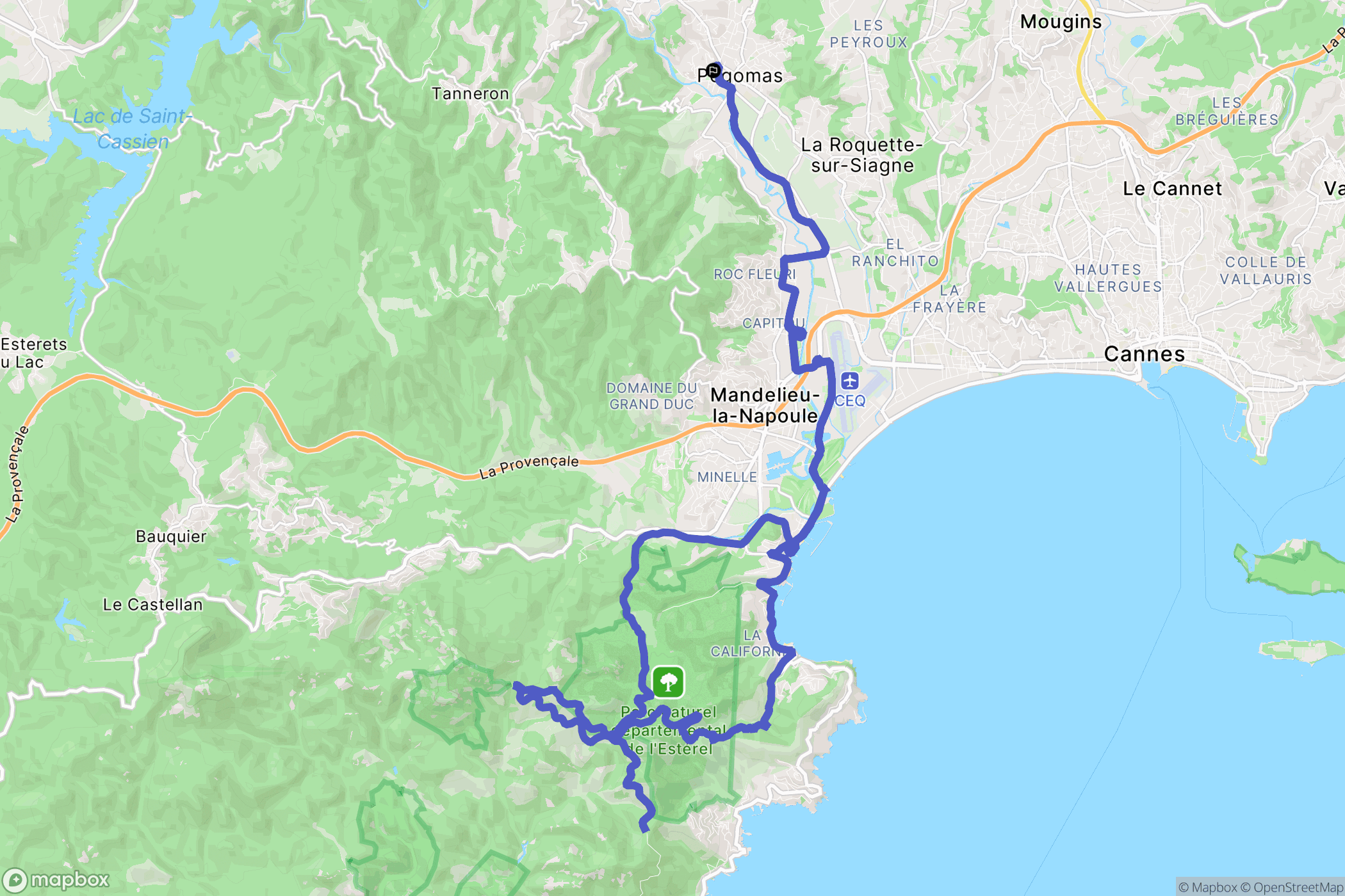 Pégomas : carte du parcours de randonnée - France