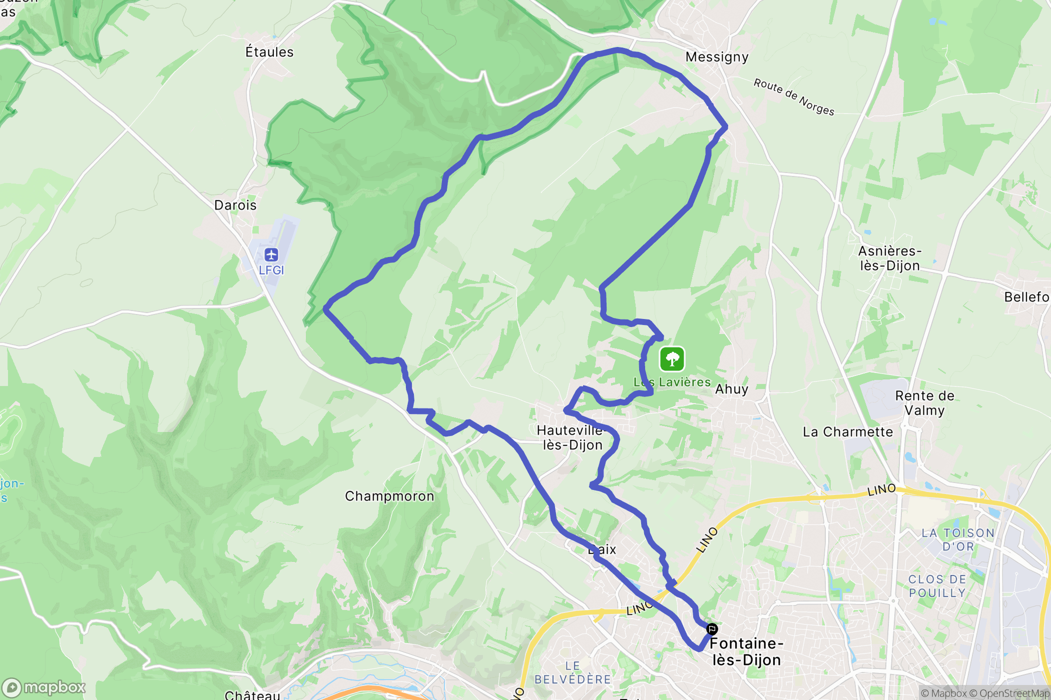 Fontaine-lès-Dijon : carte du parcours de randonnée - France
