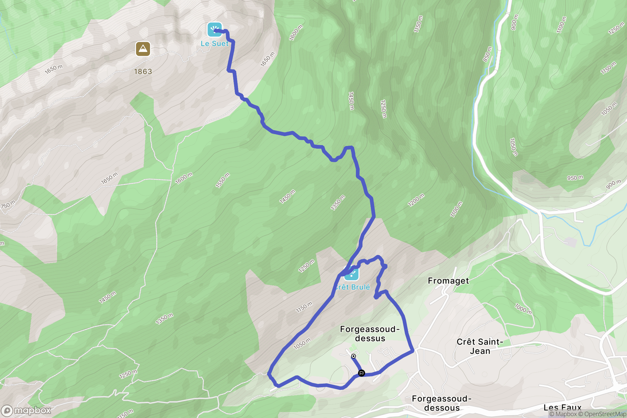 Saint-Jean-de-Sixt : carte du parcours de randonnée - France