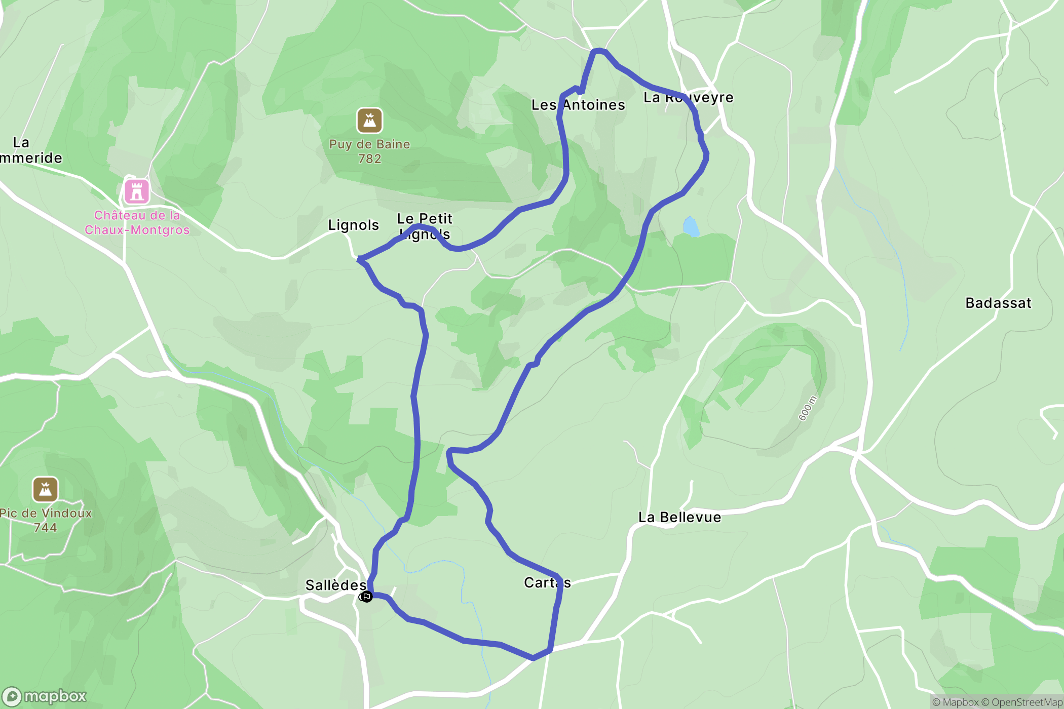 Sallèdes : carte du parcours de randonnée - France