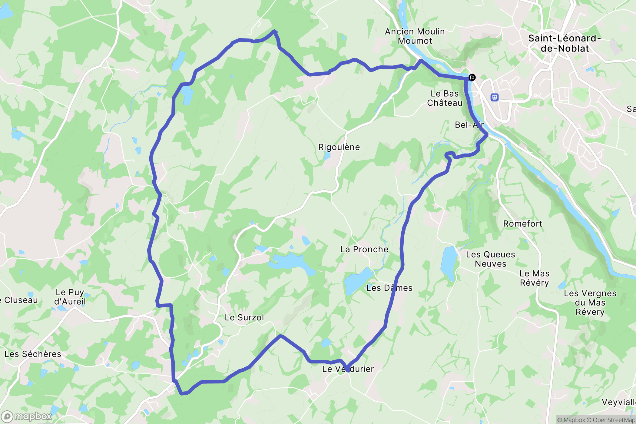 Saint-Léonard-de-Noblat : carte du parcours de randonnée - France