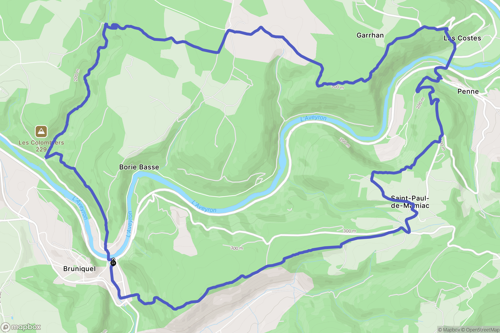 Bruniquel : carte du parcours de randonnée - France