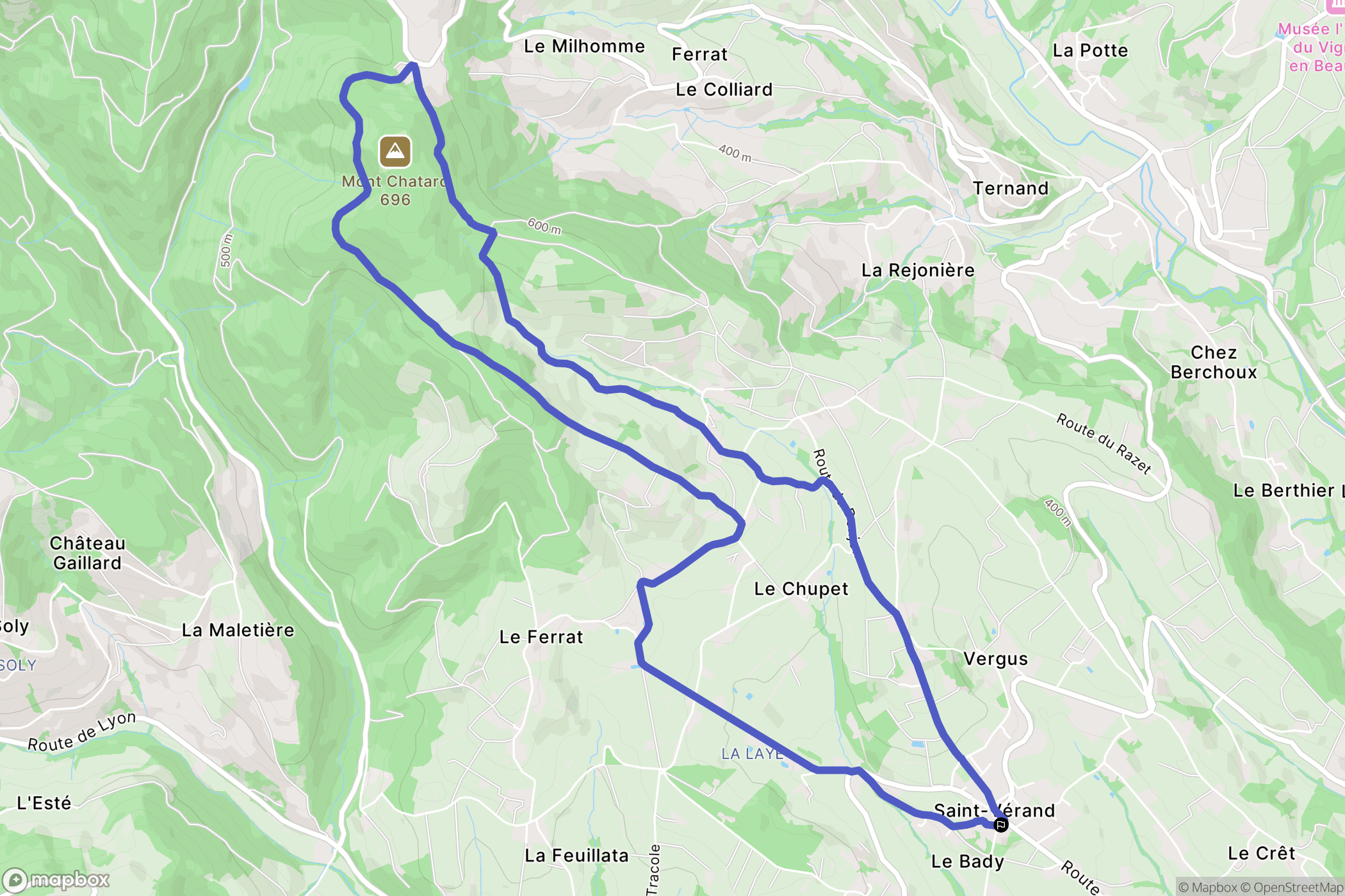 Saint-Vérand : carte du parcours de randonnée - France