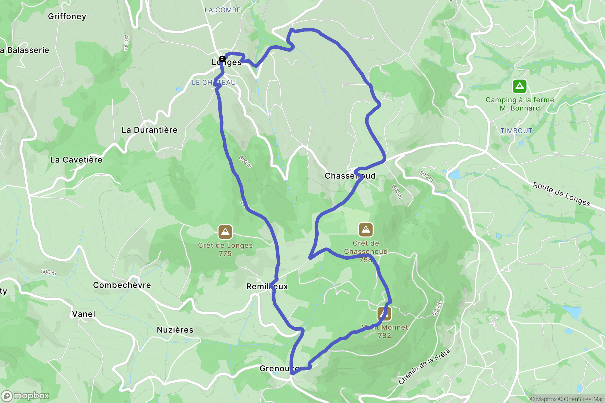 Longes : carte du parcours de randonnée - France