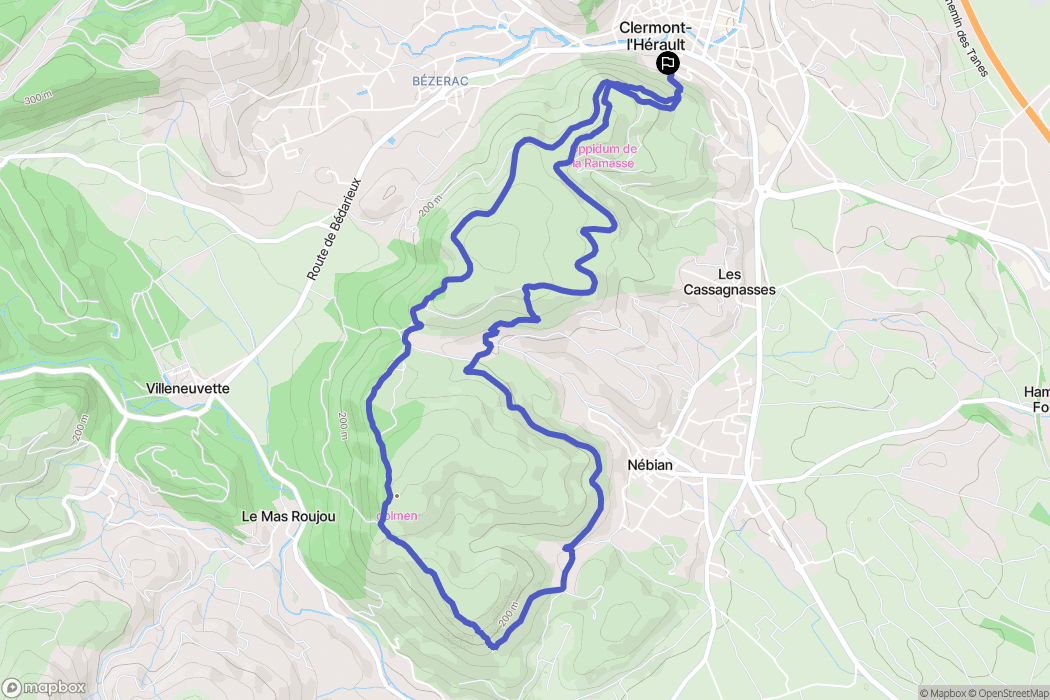 Clermont-l'Hérault : carte du parcours de randonnée - France