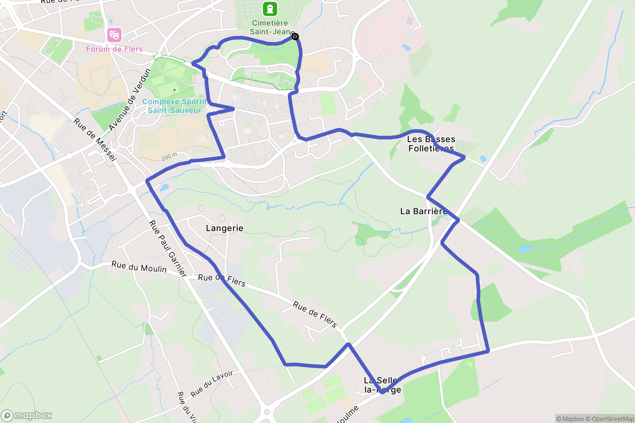 Flers : carte du parcours de randonnée - France