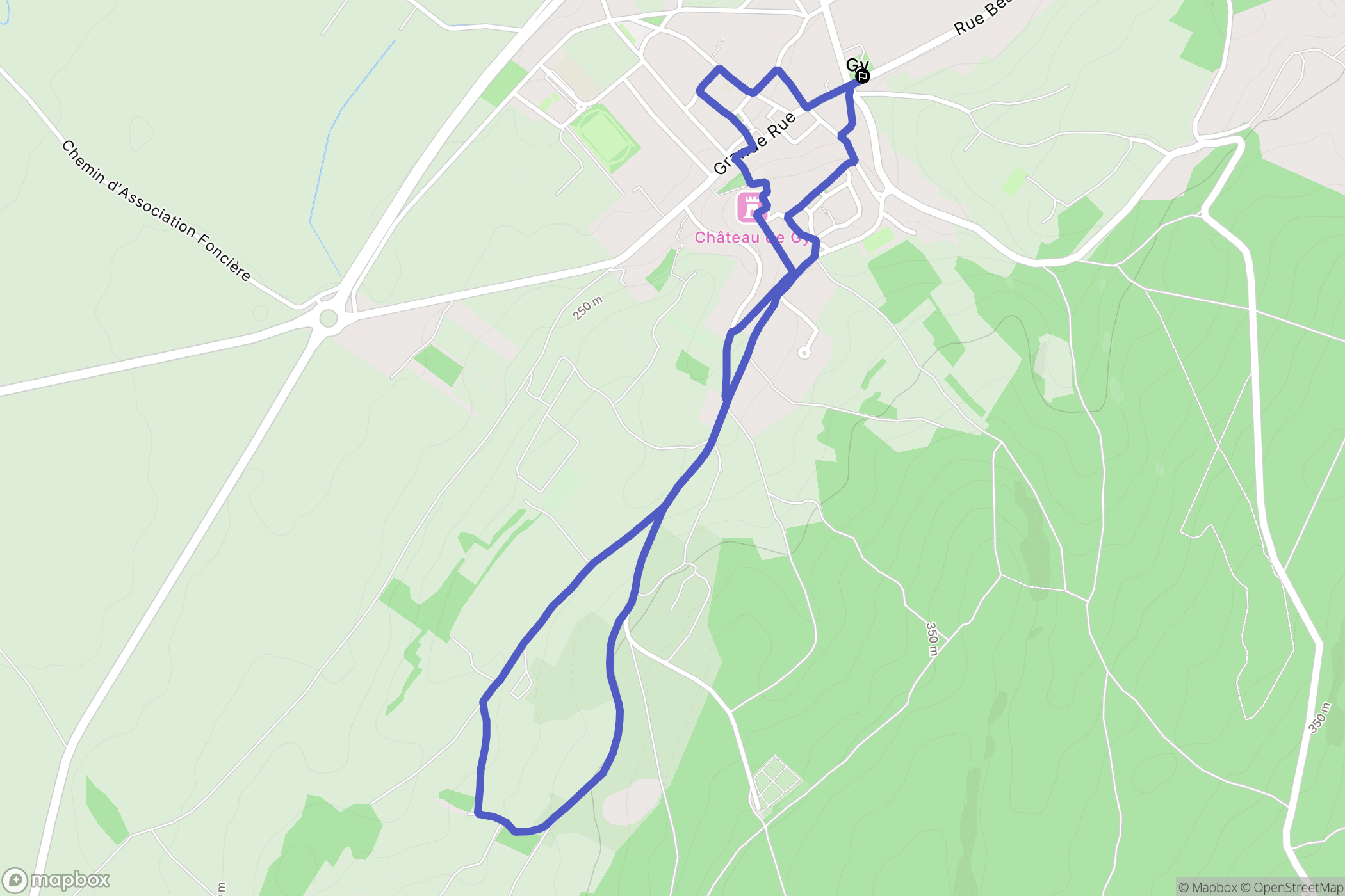 Gy : carte du parcours de randonnée - France