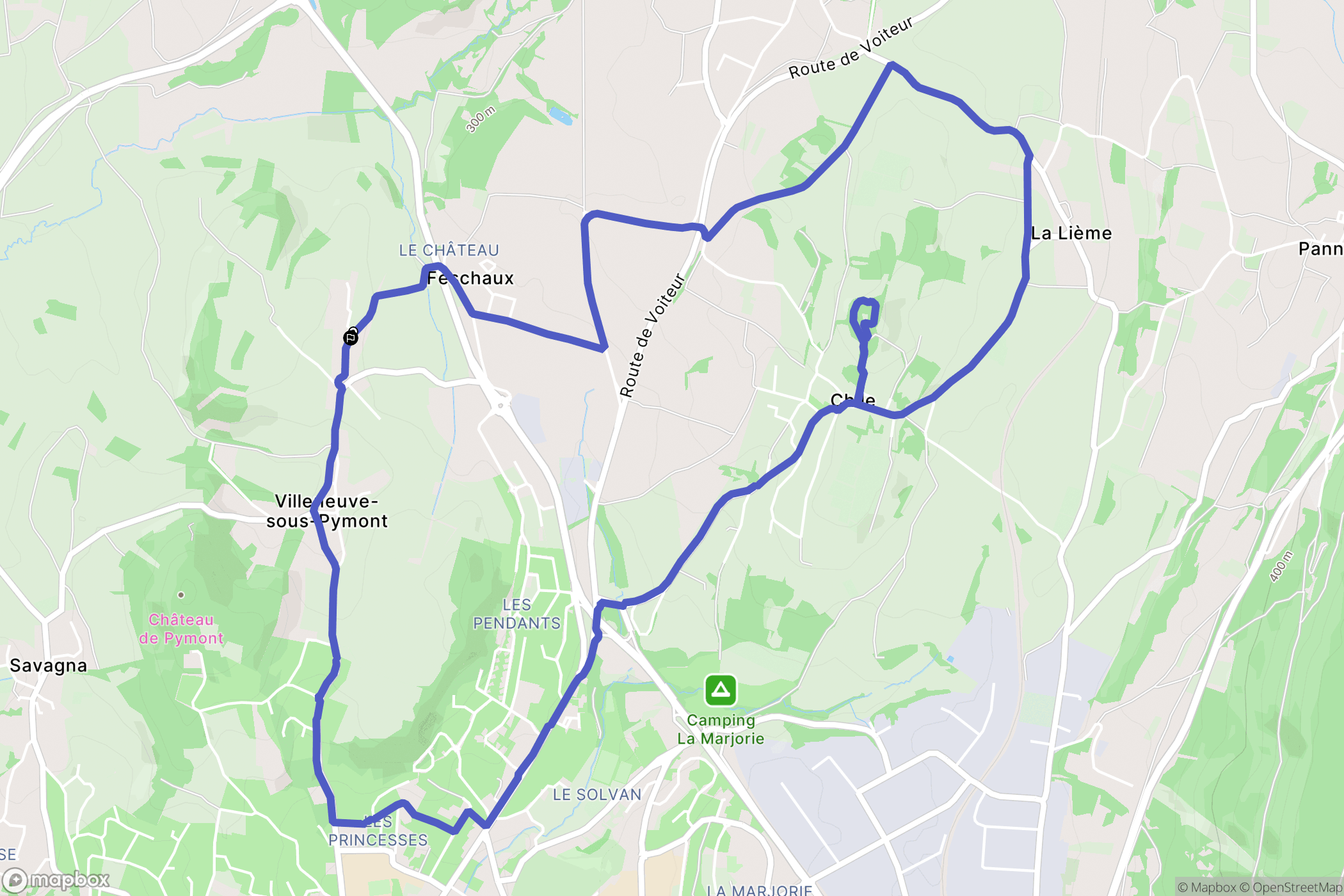Villeneuve-Sous-Pymont : carte du parcours de randonnée - France