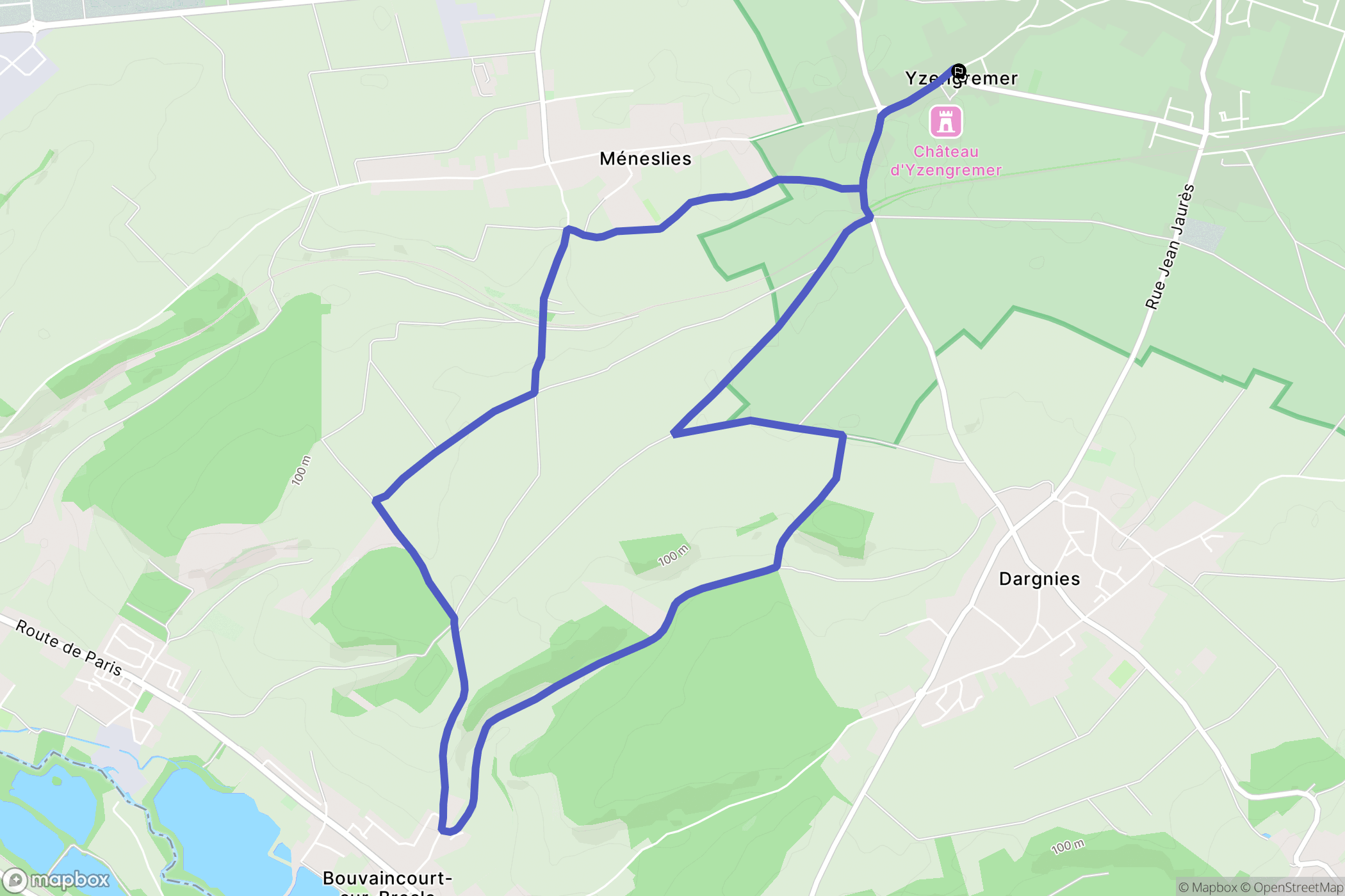Yzengremer : carte du parcours de randonnée - France