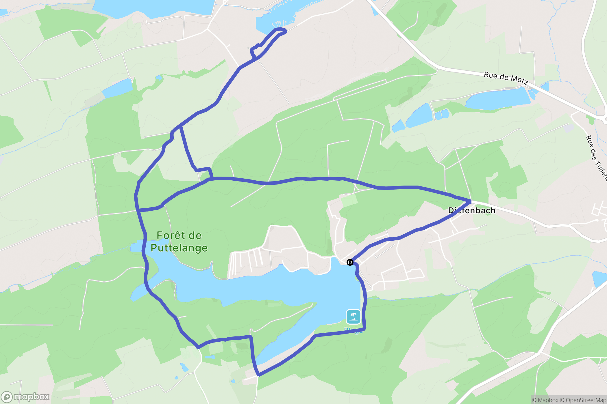 Puttelange-aux-Lacs : carte du parcours de randonnée - France