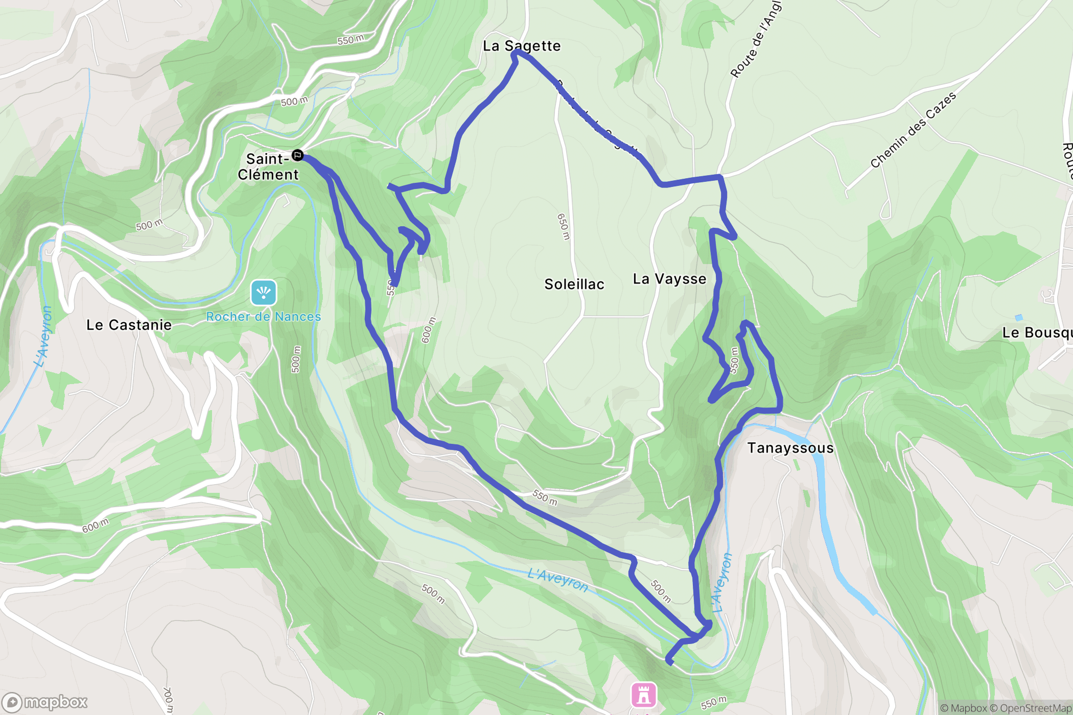Druelle Balsac : carte du parcours de randonnée - France