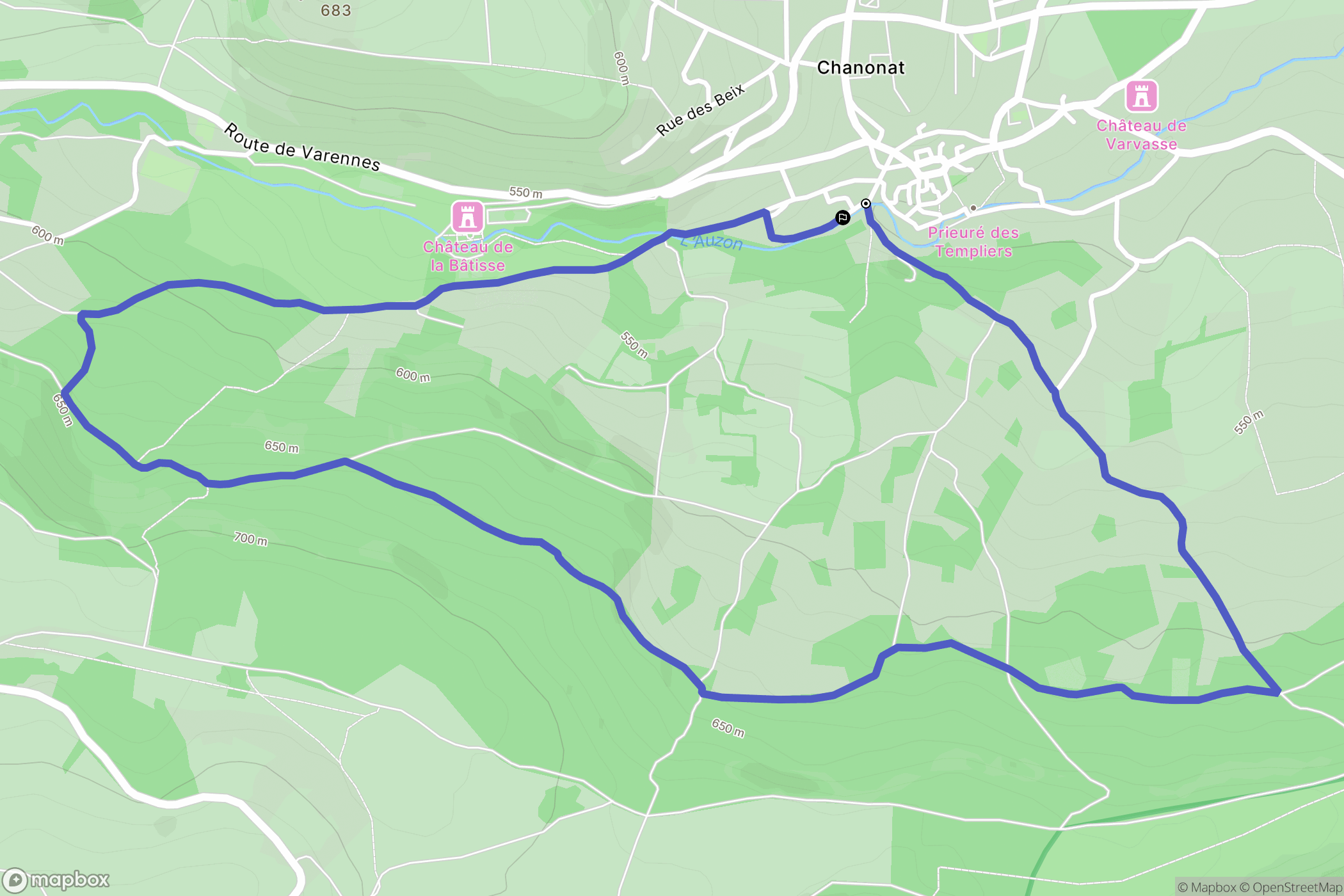 Chanonat : carte du parcours de randonnée - France