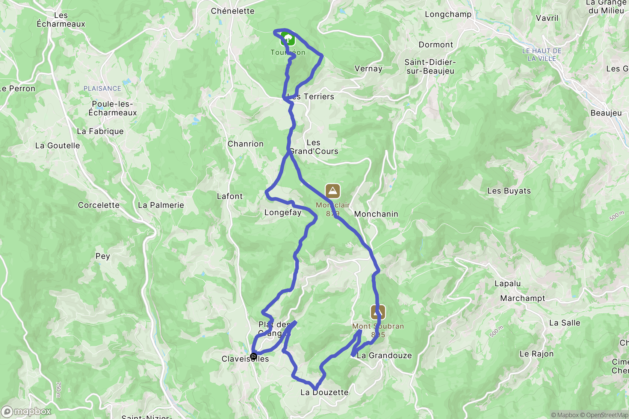 Claveisolles : carte du parcours de randonnée - France