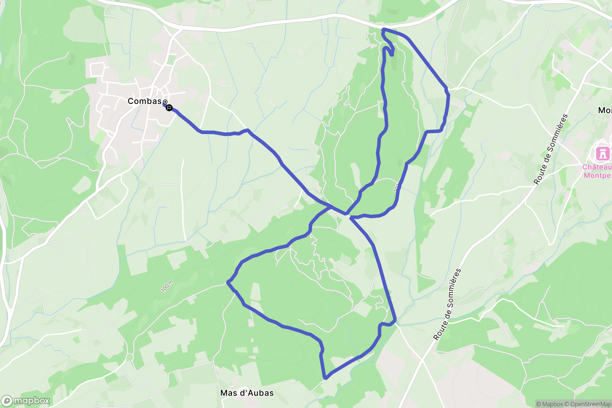 Combas : carte du parcours de randonnée - France