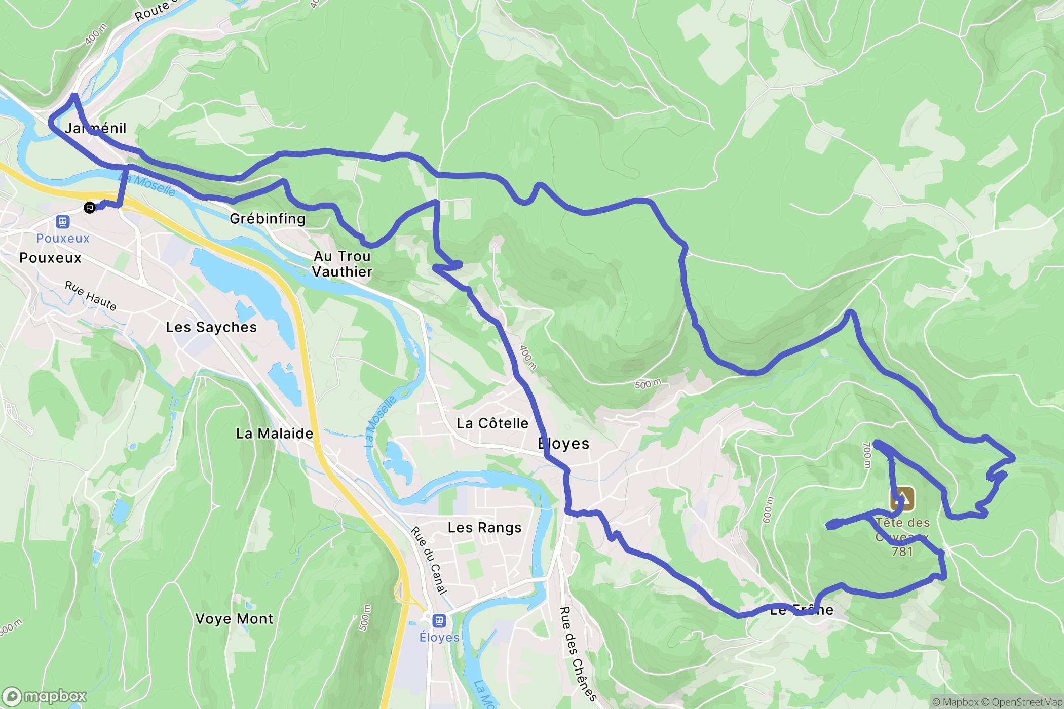 Pouxeux : carte du parcours de randonnée - France