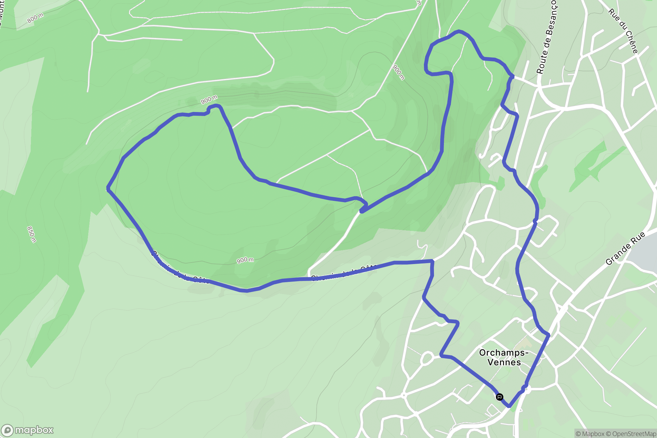 Orchamps-Vennes : carte du parcours de randonnée - France