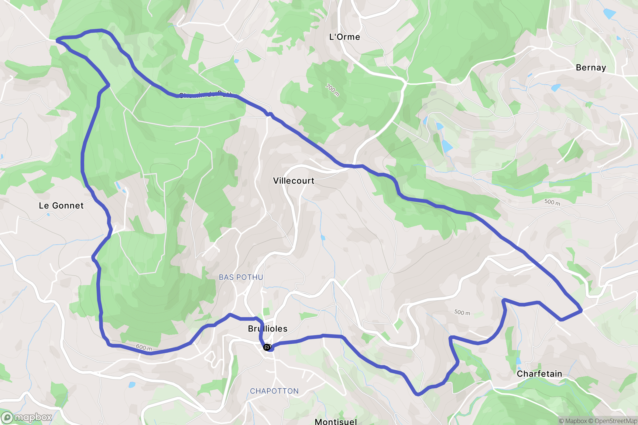 Brullioles : carte du parcours de randonnée - France