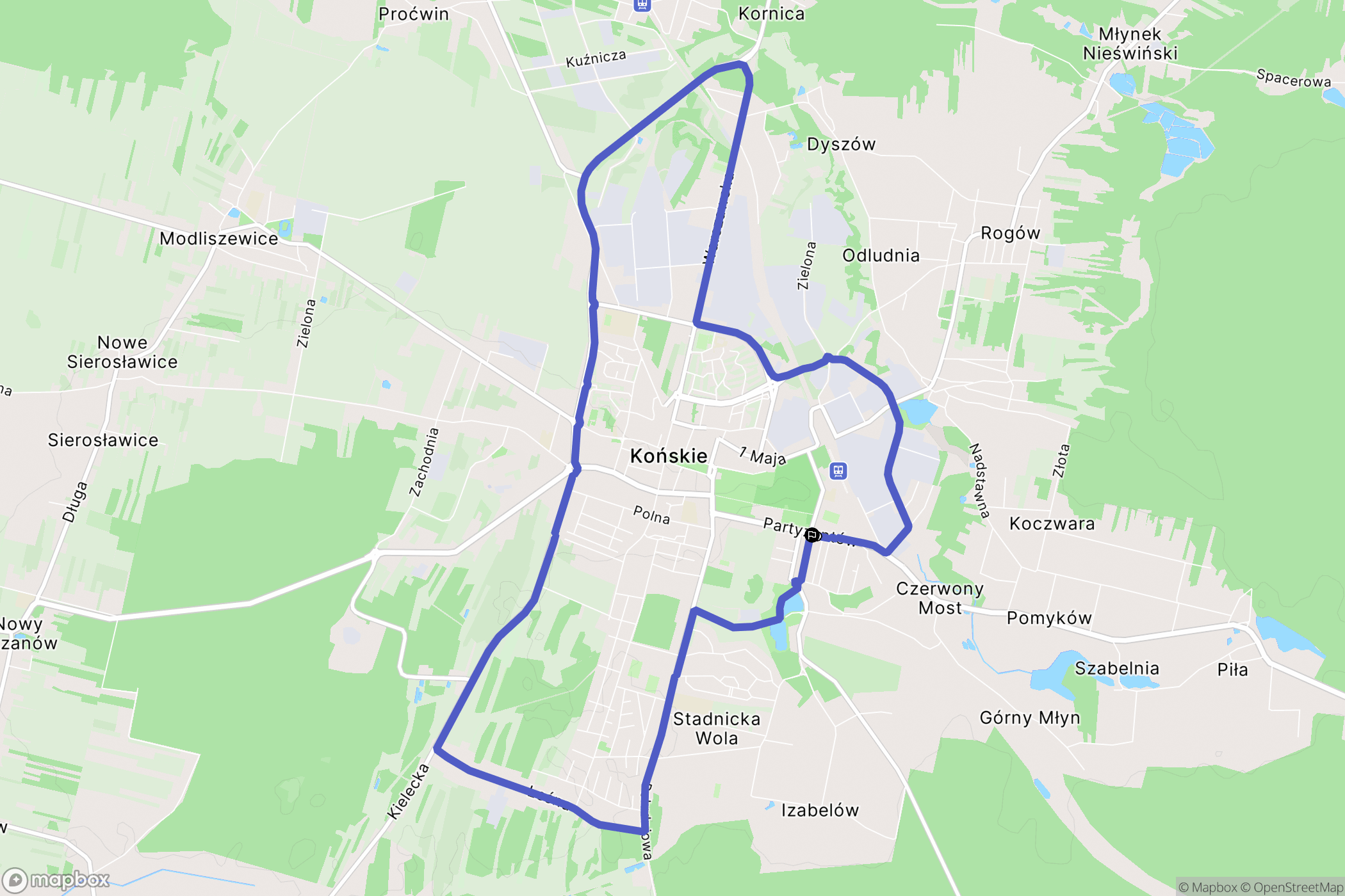 Końskie: mapa trasy - Poland