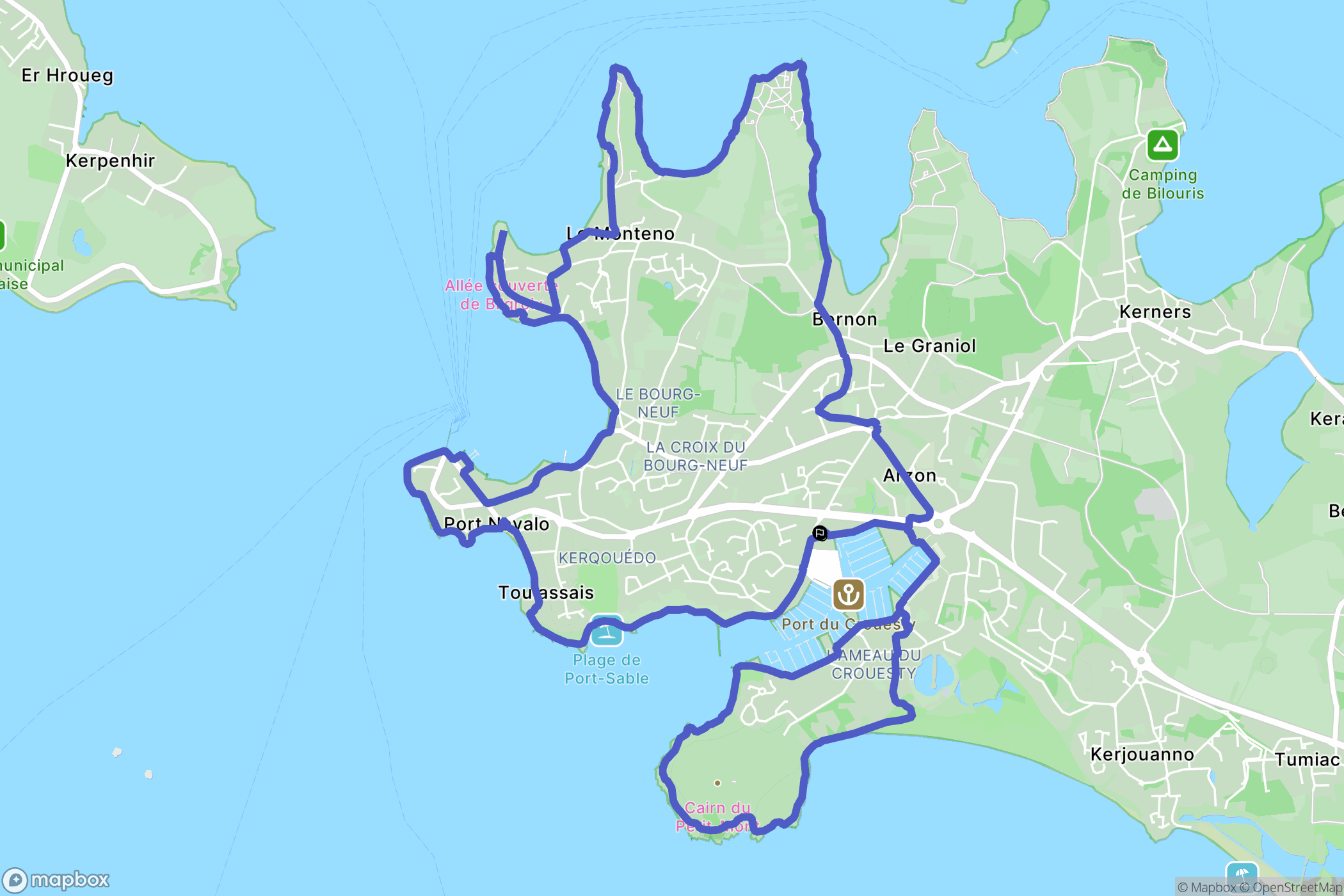 Arzon : carte du parcours de randonnée - France