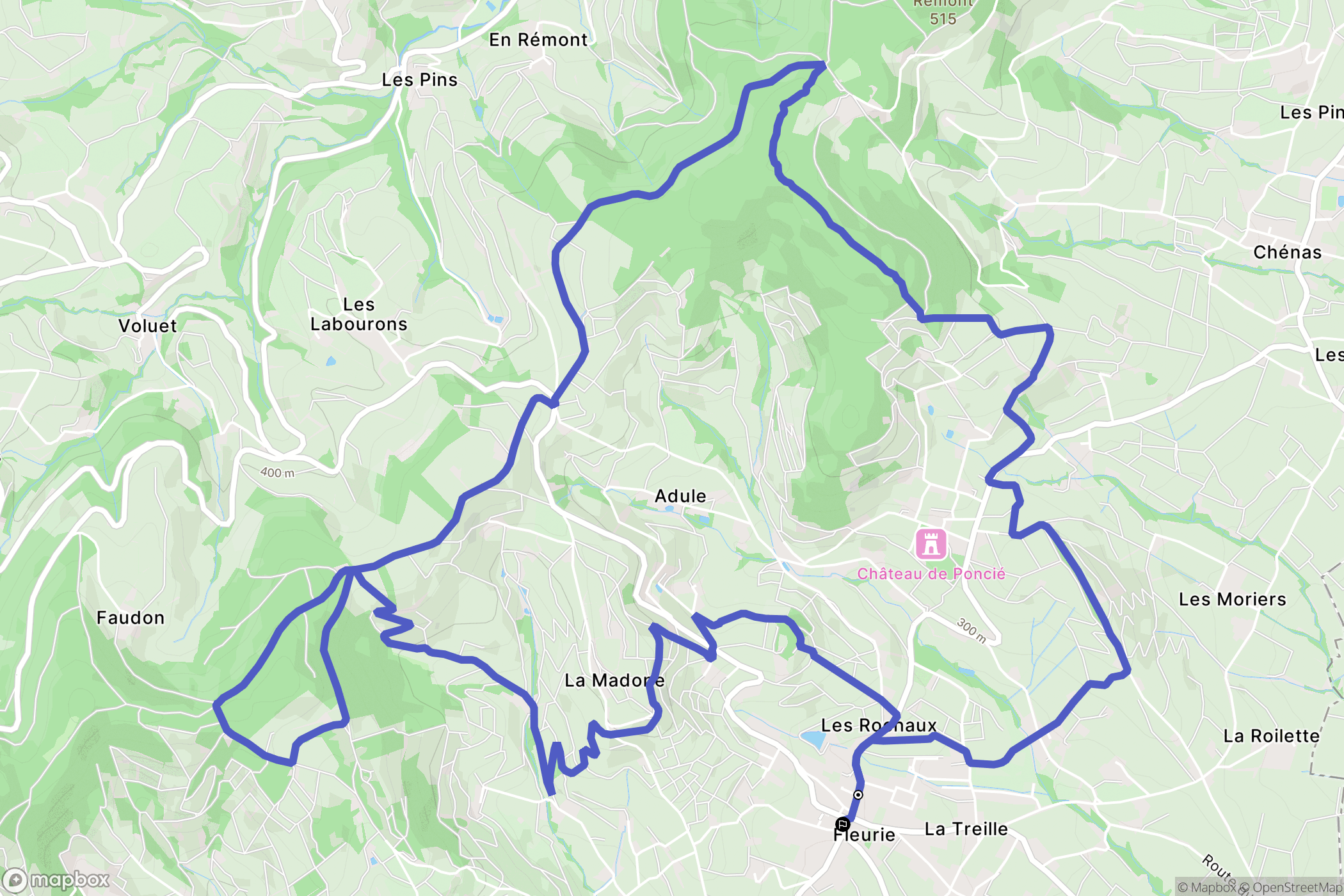 Fleurie : carte du parcours de randonnée - France