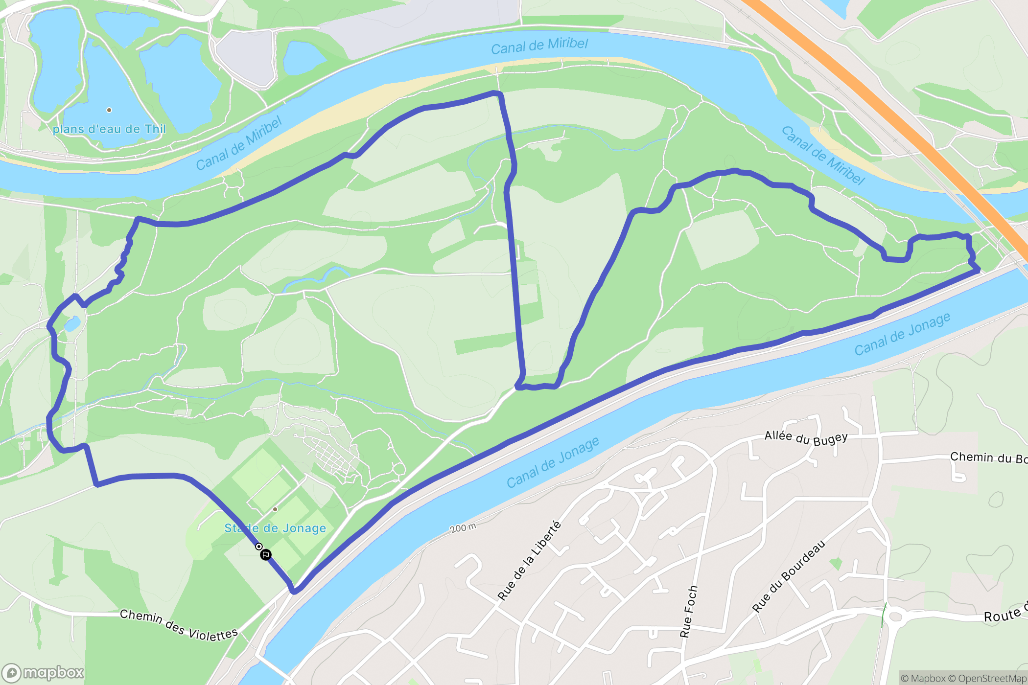 Jonage : carte du parcours de randonnée - France