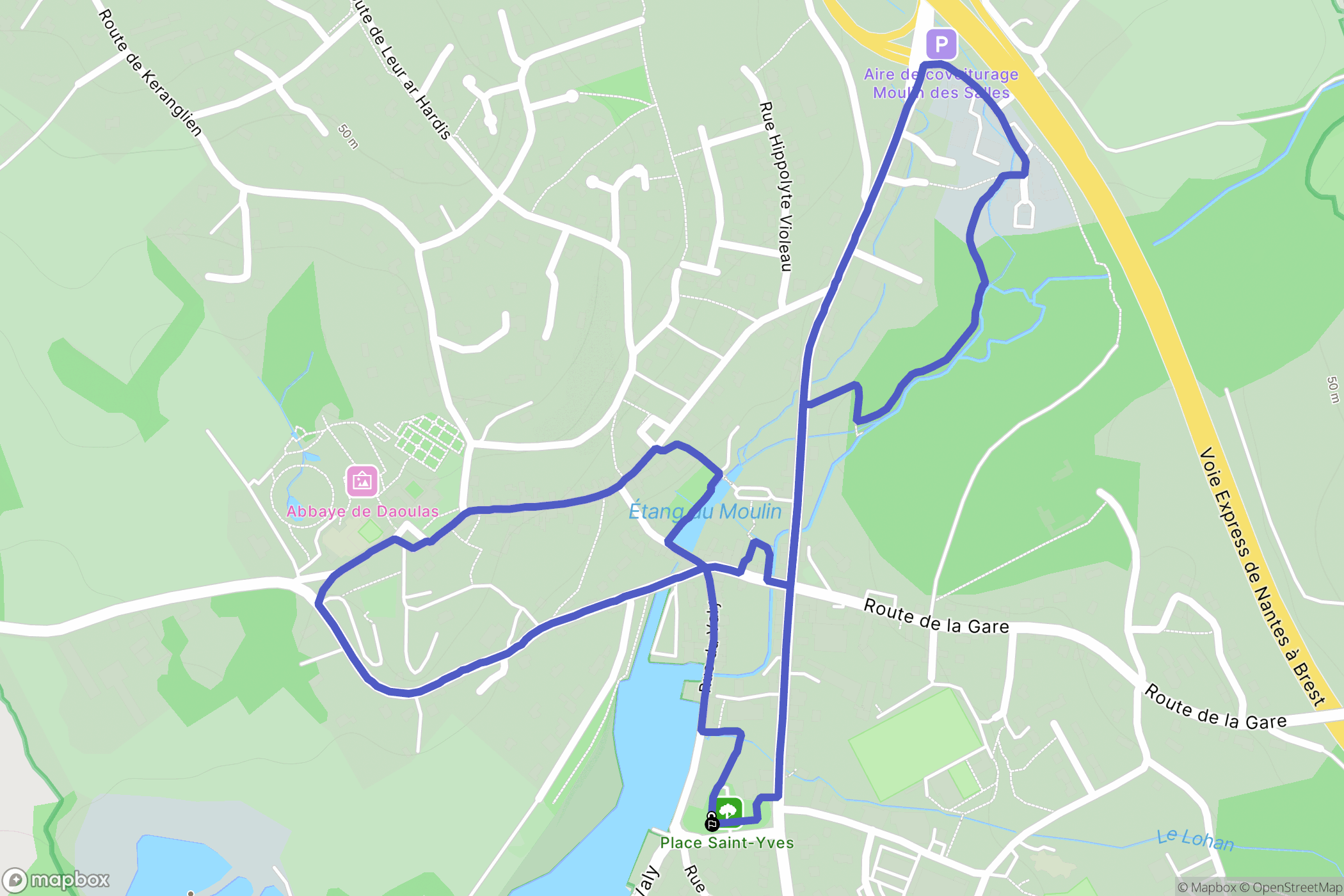 Daoulas : carte du parcours de randonnée - France