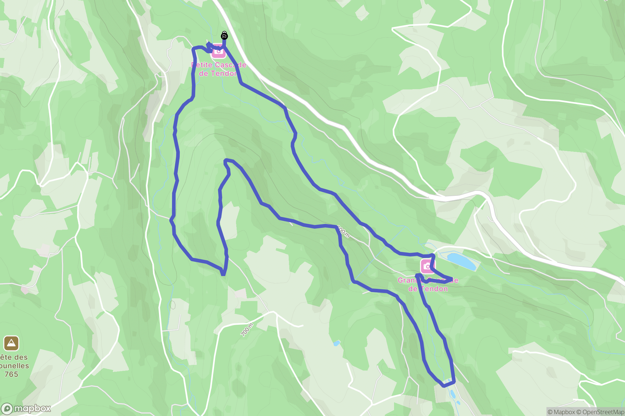 Tendon : carte du parcours de randonnée - France