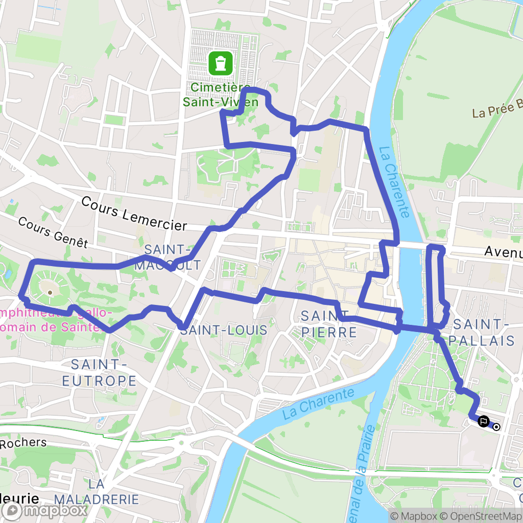 Saintes : carte du parcours de randonnée - France