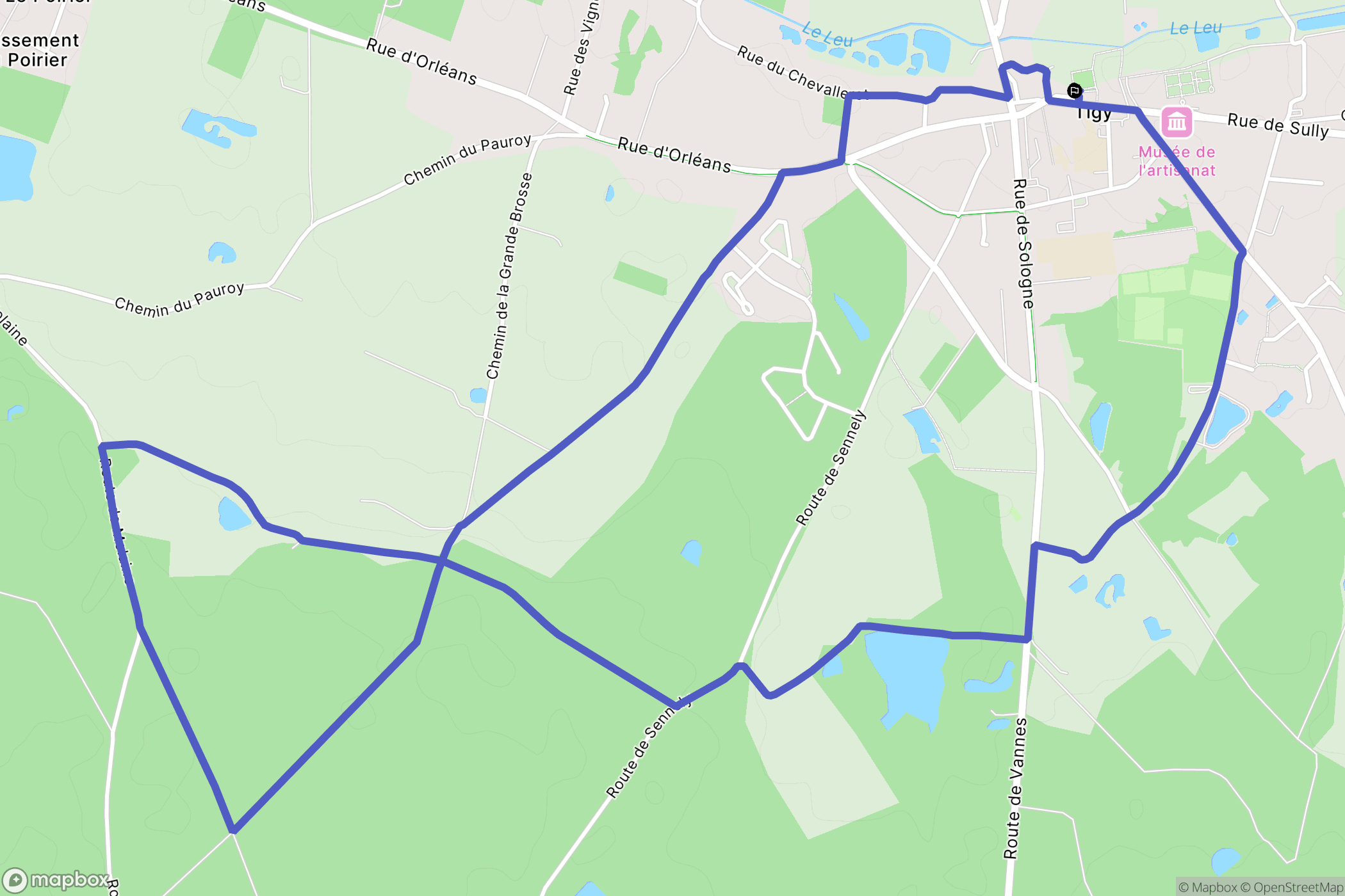 Tigy : carte du parcours de randonnée - France