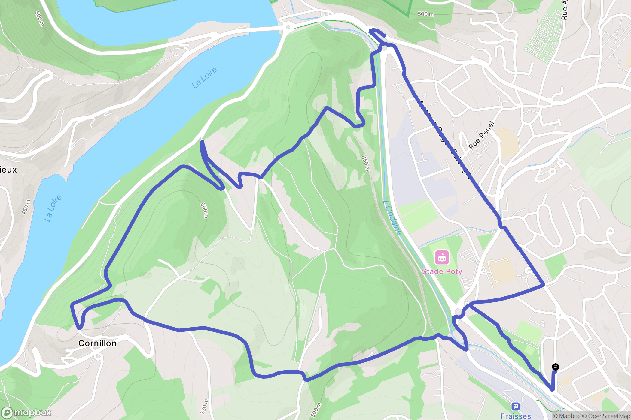Unieux : carte du parcours de randonnée - France