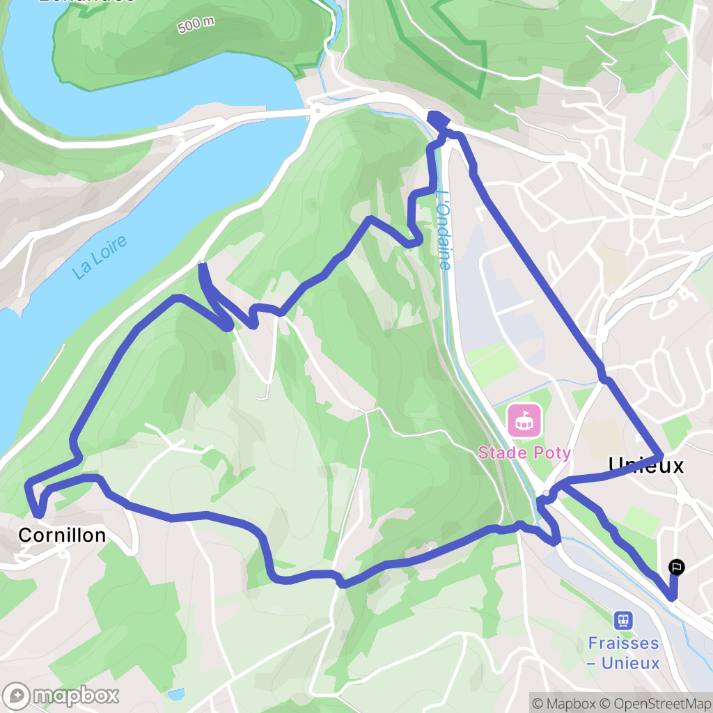 Unieux : carte du parcours de randonnée - France