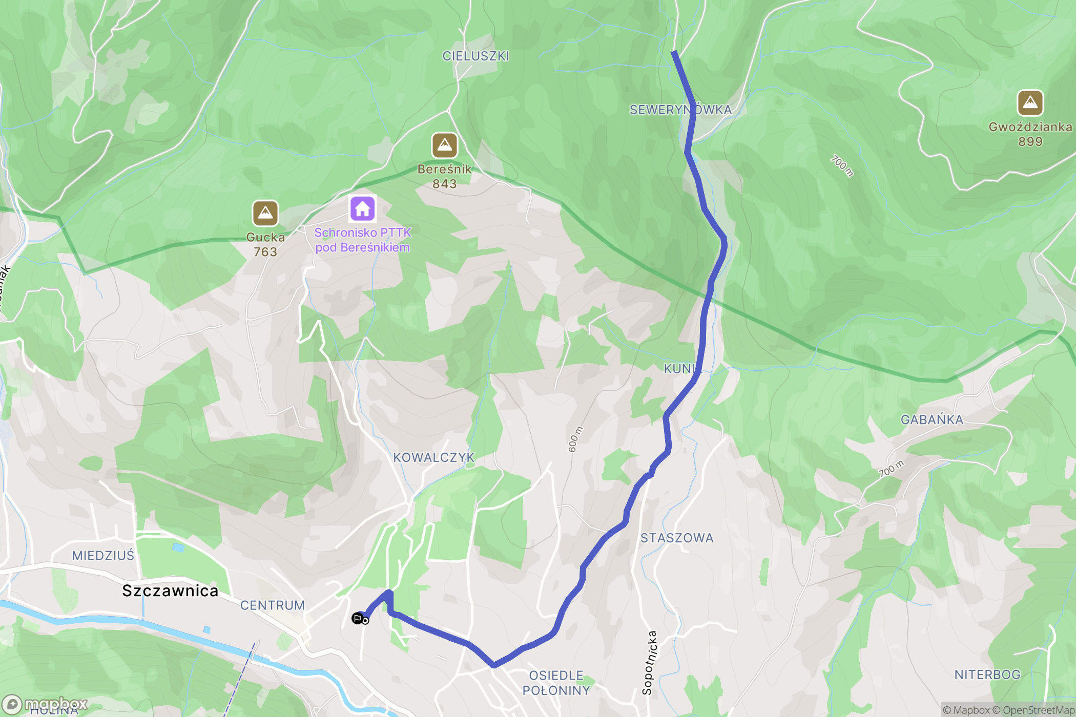 Szczawnica: mapa trasy - Poland