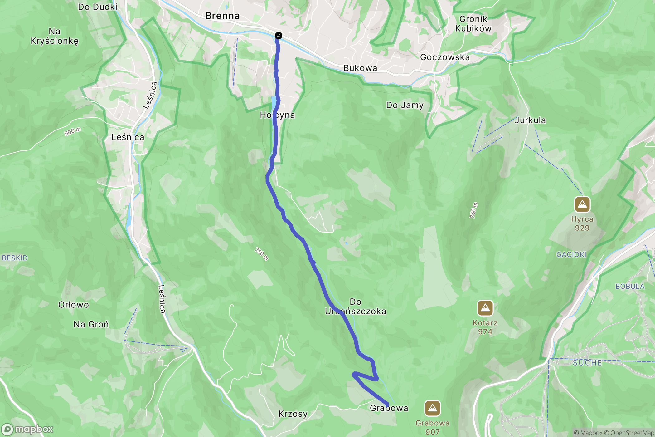 Brenna: mapa trasy - Poland