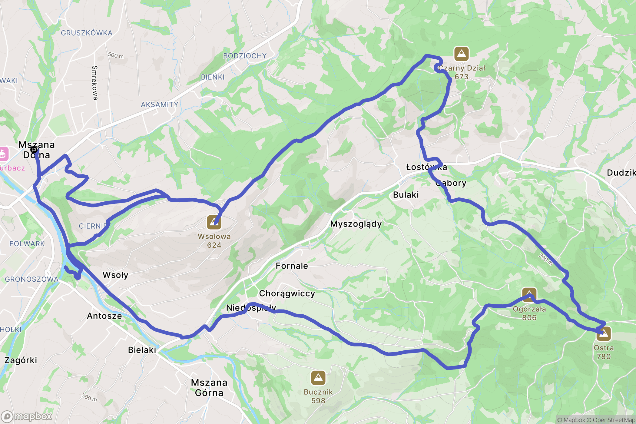 Mszana Dolna: mapa trasy - Poland