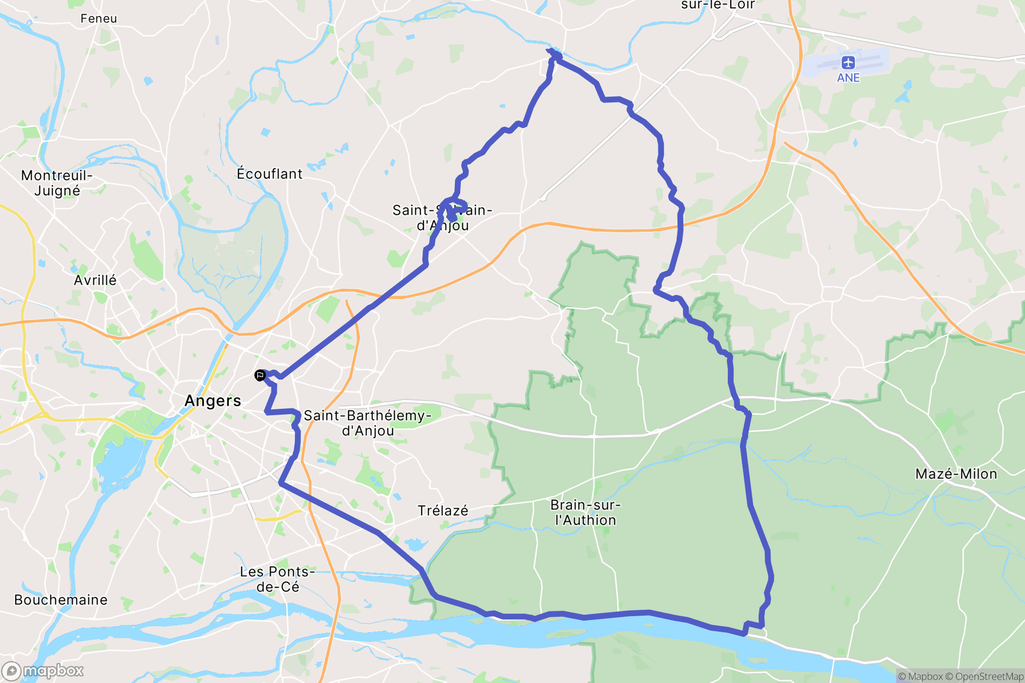 Angers : carte du parcours de randonnée - France