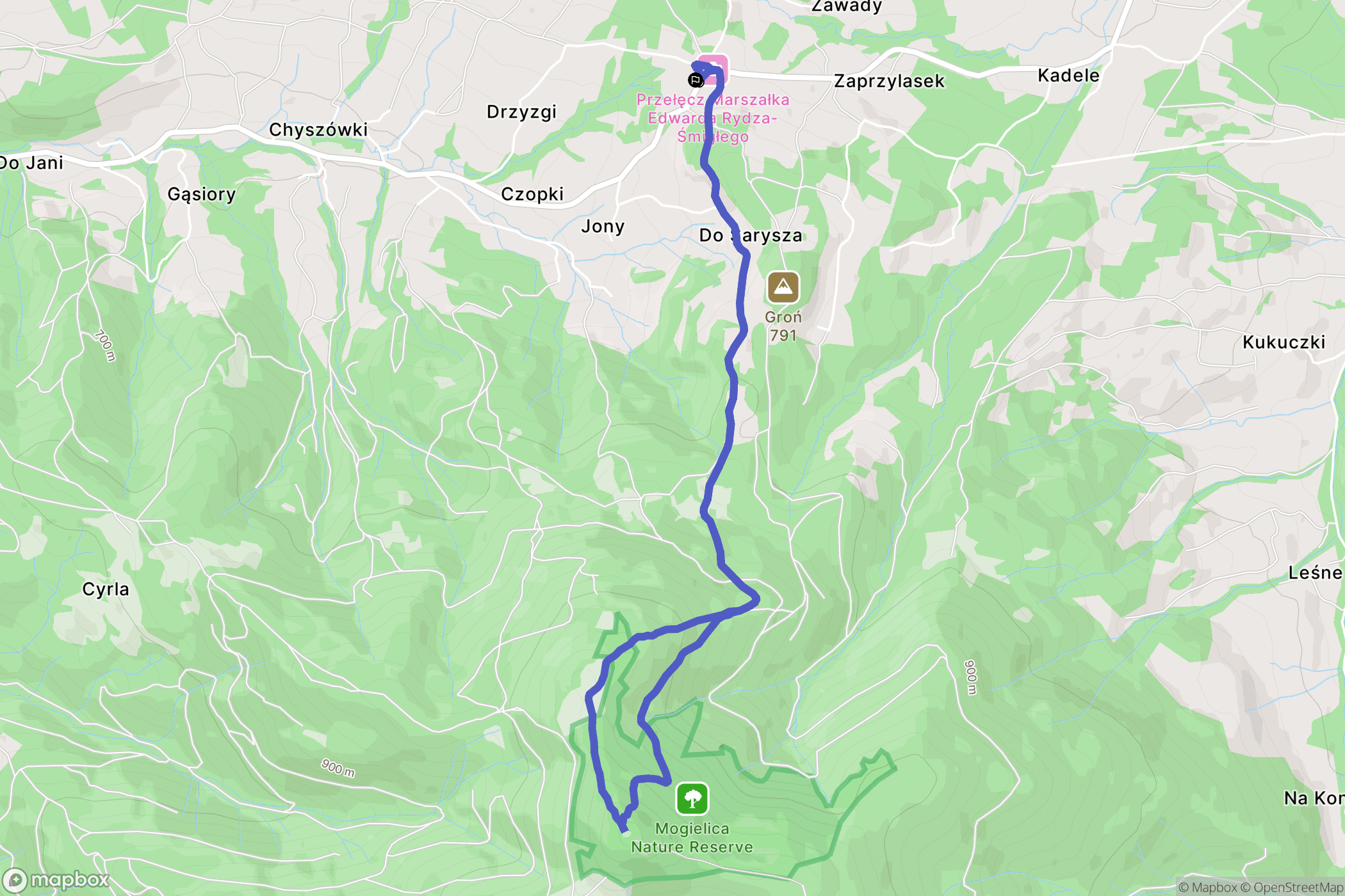 Chyszówki: mapa trasy - Poland