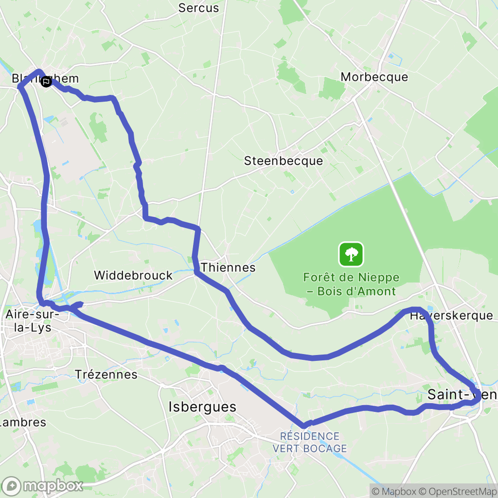 Blaringhem : carte du parcours de randonnée - France