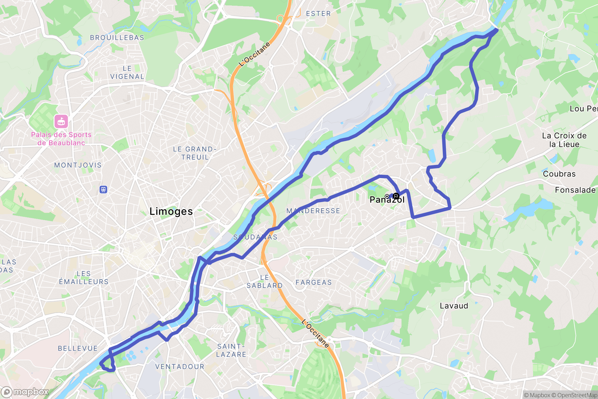 Panazol : carte du parcours de randonnée - France