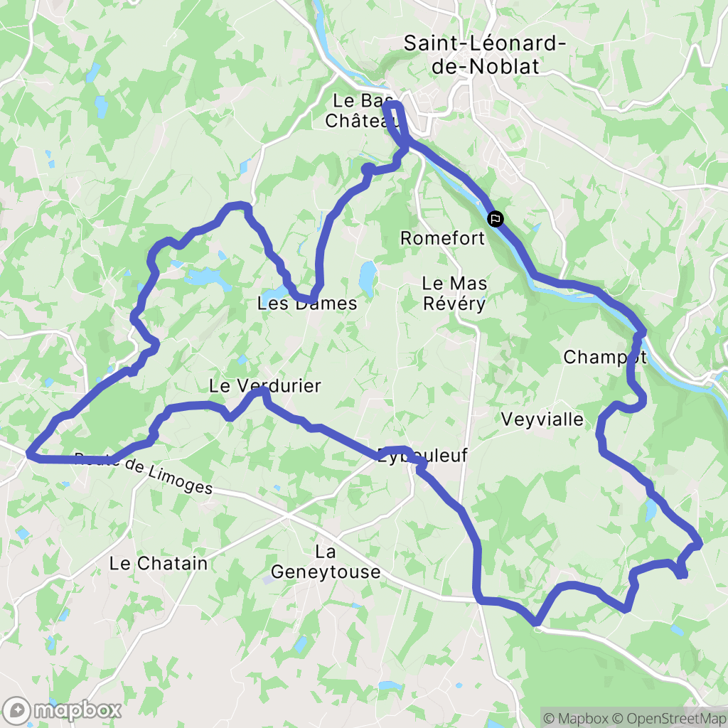 Saint-Léonard-de-Noblat : carte du parcours de randonnée - France