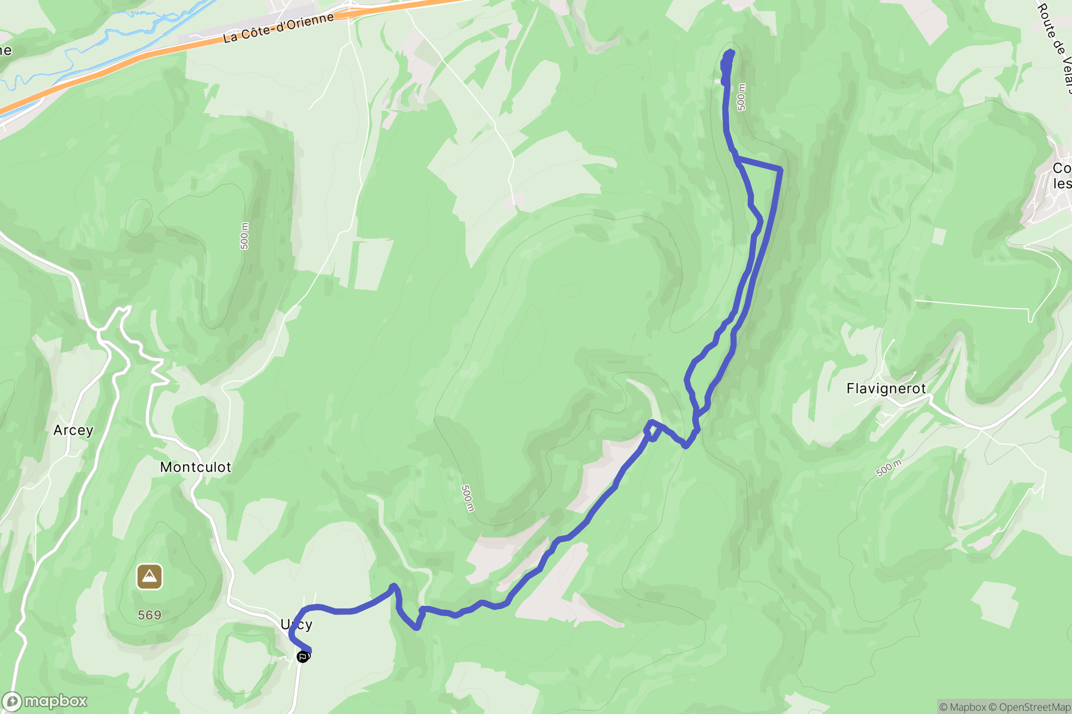 Urcy : carte du parcours de randonnée - France