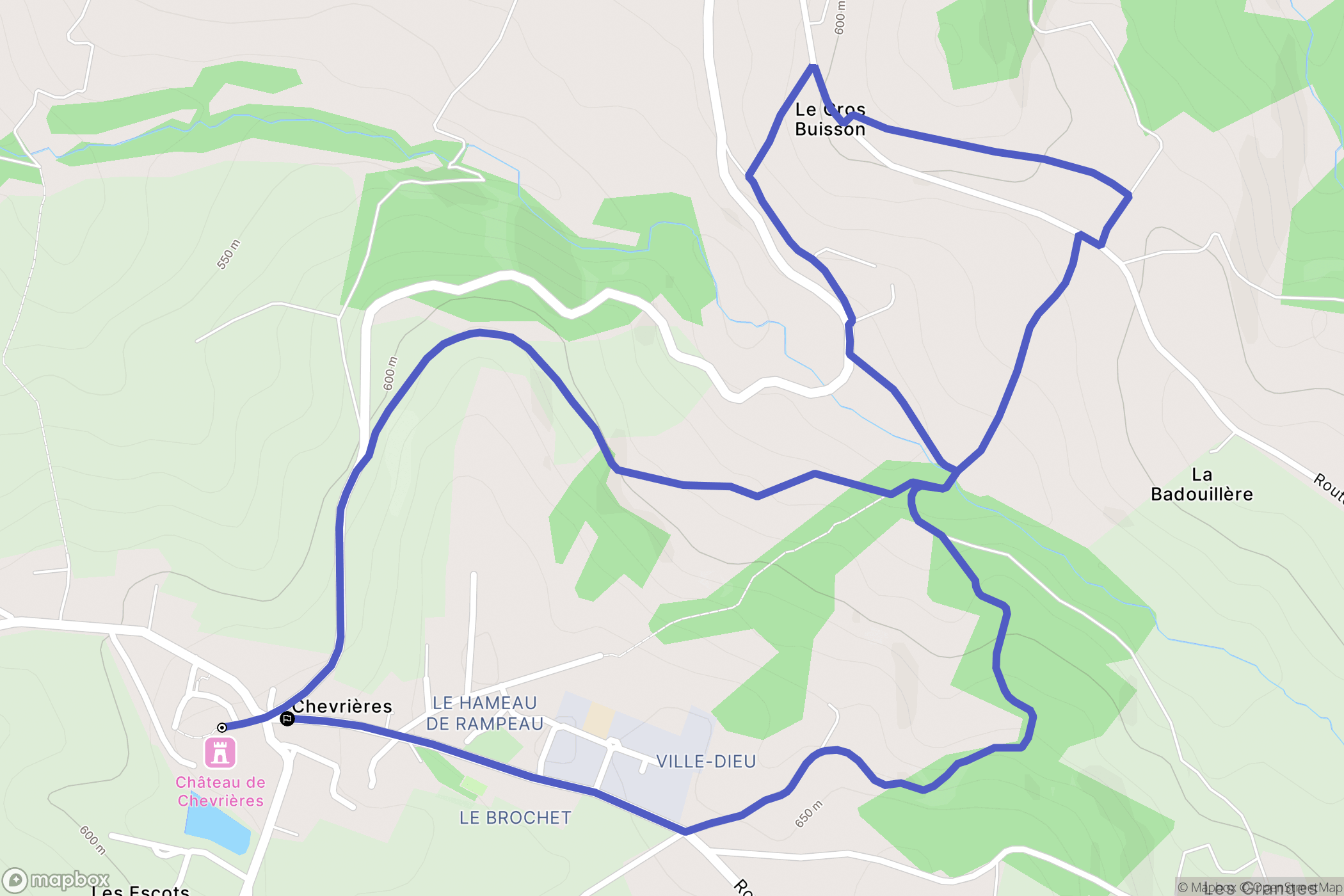 Chevrières : carte du parcours de randonnée - France