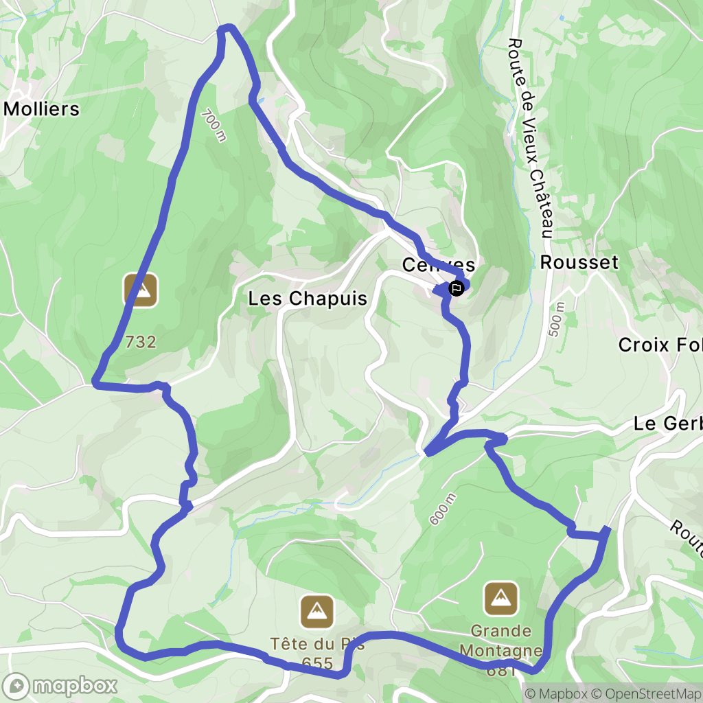 Cenves : carte du parcours de randonnée - France