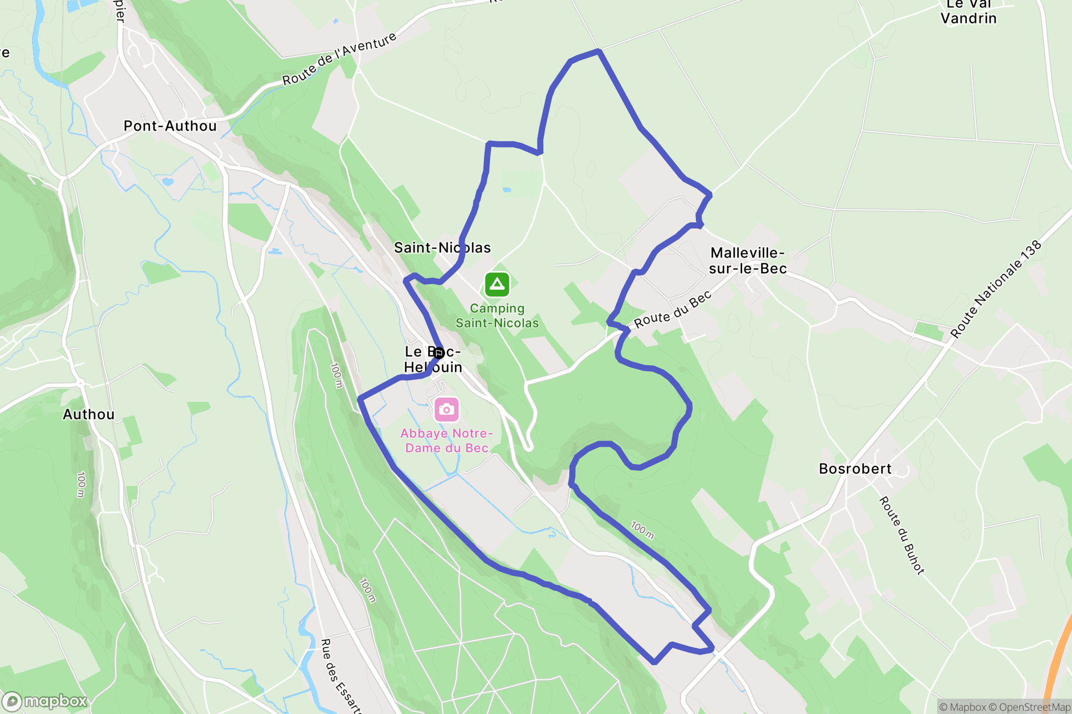 Le Bec-Hellouin : carte du parcours de randonnée - France