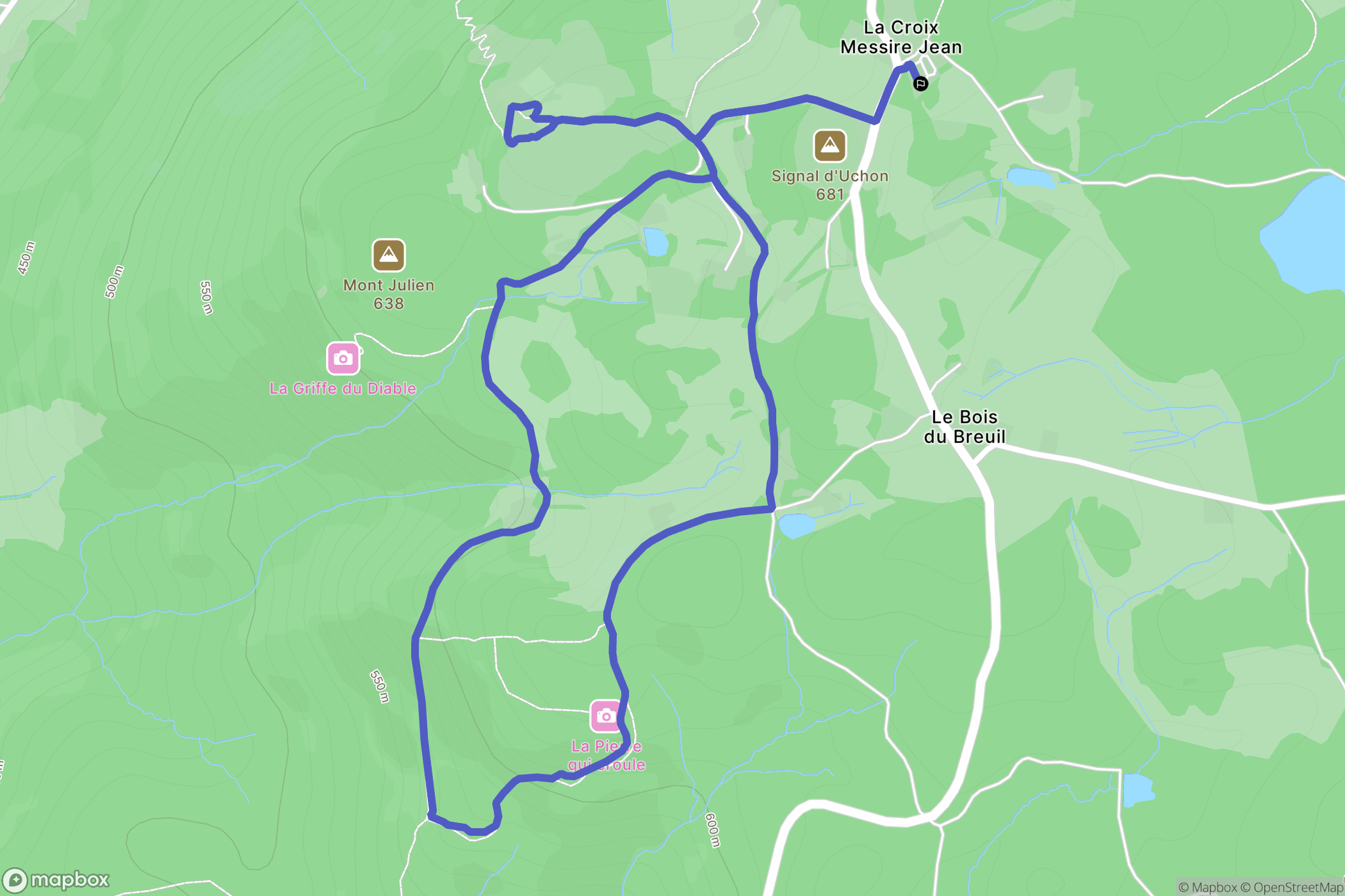 Uchon : carte du parcours de randonnée - France