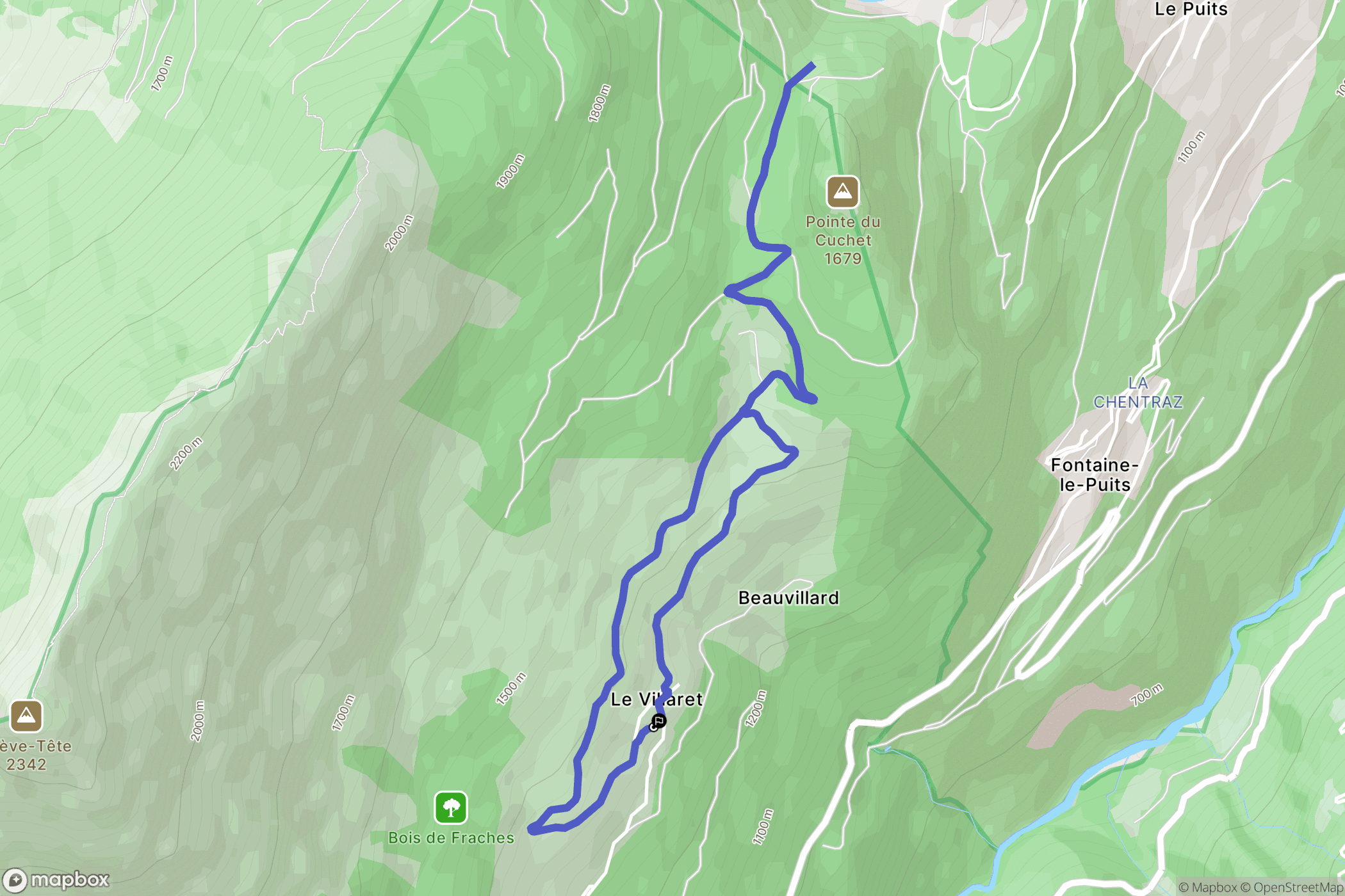 Les Belleville : carte du parcours de randonnée - France