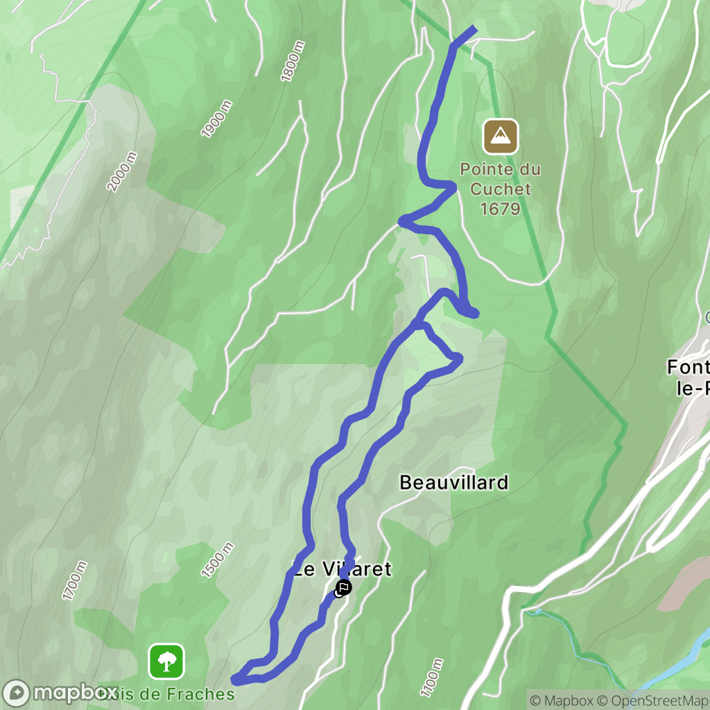 Les Belleville : carte du parcours de randonnée - France