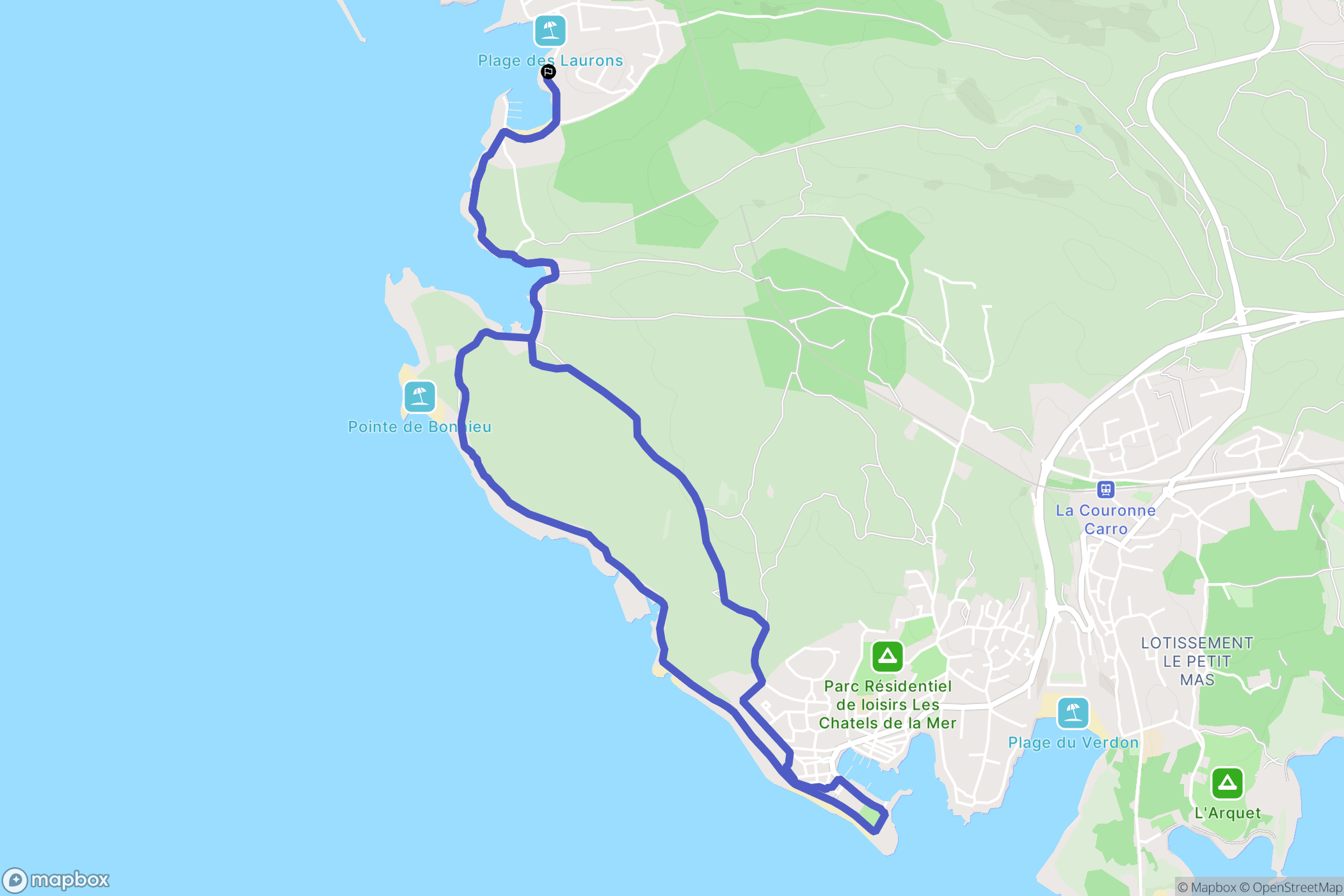 Martigues : carte du parcours de randonnée - France